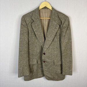 Crombie Highland Tweed Sport Coat 40R Pure New Wool Windowpane Blazer Brown